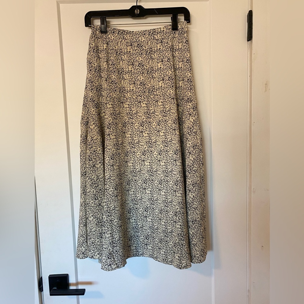 Lush Cream and Black Patterned Midi Skirt